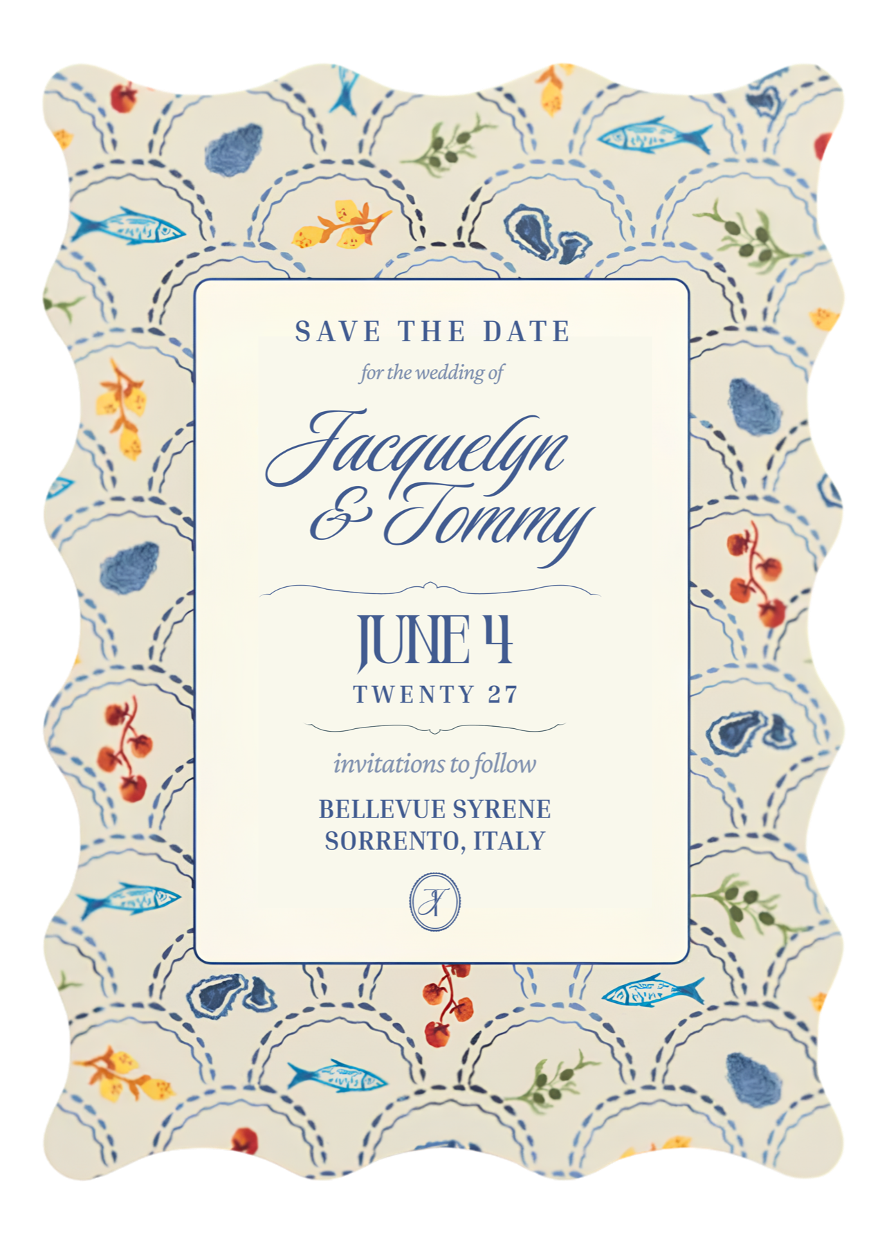 Save the date — Jacquelyn & Tommy, June 4, 2027, Sorrento, Italy